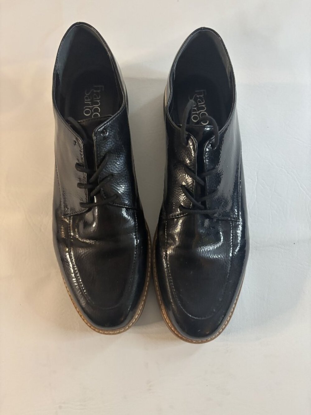 Franco Sarto Black Patent Leather Oxford Shoes With Rubber Sole